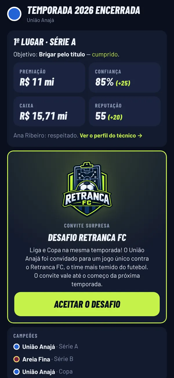 Fim de temporada com o convite surpresa para o Desafio Retranca FC