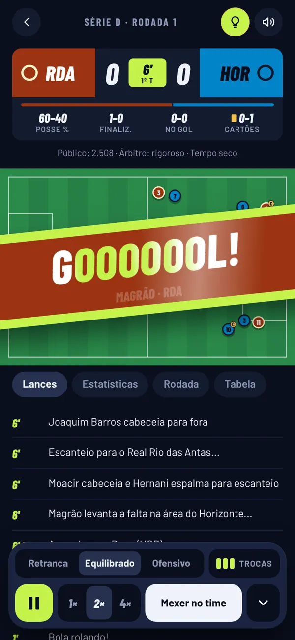 Vinheta de gol na partida, com o nome de quem marcou